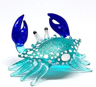 ZOOCRAFT Blown Glass Blue Crab Figurine Handmade Miniature Ornament Aquarium Marine Collection