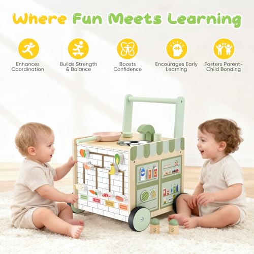 Andador Madera Bebé, 9 en 1 Andadores para Bebes con Juguetes Montessori, Caminador Bebé, 9 Actividades Interactivas, Juguetes para Bebés de seis Meses en Adelante, para la Educación Infantil Temprana - imagen 8
