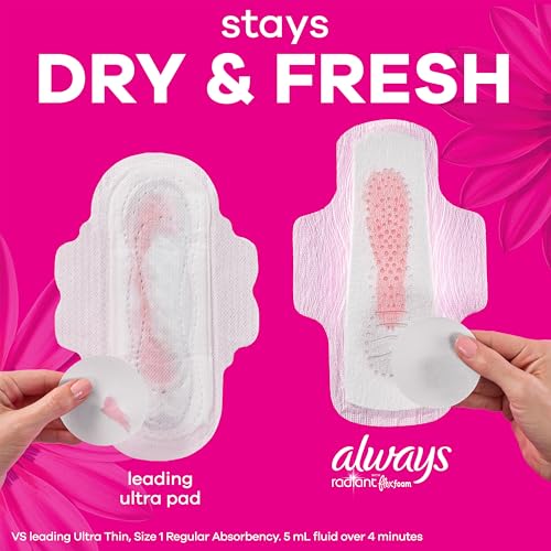 Always Radiant Feminine Pads for Women, Flexfoam Pads with Wings, Size 2, Heavy Absorbency, Lightly Scented, 36 Count - image 8