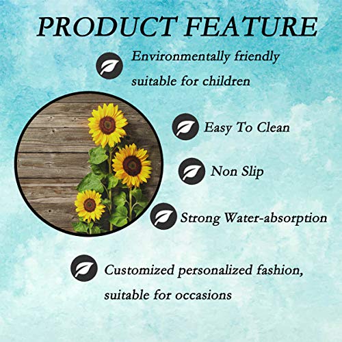 Sunflowers Wooden Round Area Rug 3Ft, Circle Rugs Circle Rugs Round Carpet Washable Floor Mats Indoor For Living Room Bedrooms Laundry Home Decor 3' Diameter #TOP2