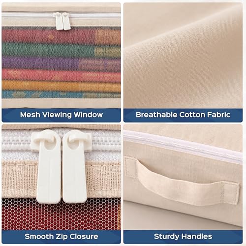 Image of Homestrap Cotton Clothes Storage Covers Pack of 3 | Breathable 100% Cotton Storage Bags with Mesh Window | Reusable & Dust-Proof Wardrobe Organizer for Sarees, Lehengas, Suits, Kurtis & Ethnic Wear