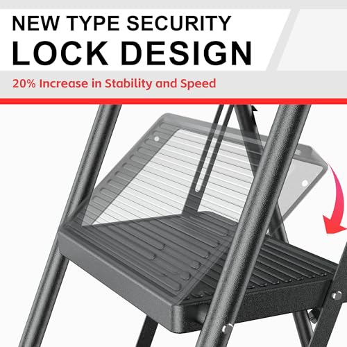 Step Ladder Foldable Folding Stool - for Home Adults Kitchen 2 Stepping Extension Tall Heavy Duty with Handrails - Closet Stepstool Stair Ladders Extendable Stepladder for Indoor House 600Lbs - Image 5
