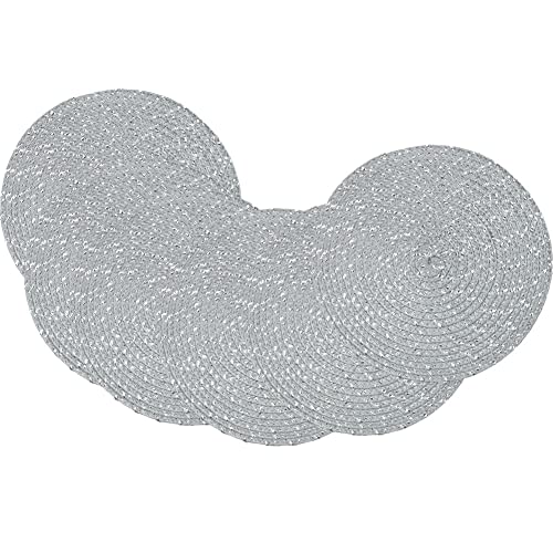 SCF2017 Juego de 6 Salvamanteles Individuales Redondos de Plástico de Alambre Plateado de 18 cm, Color Gris