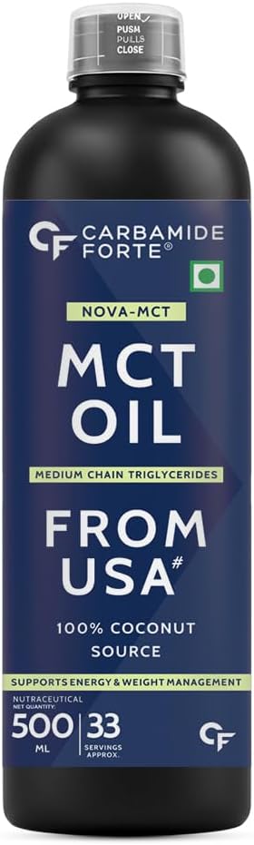 Carbamide Forte Pure MCT Oil C8 From USA | 100% Coconut Source | MCT Oil Keto & Paleo Friendly | Vegetarian – 500ml