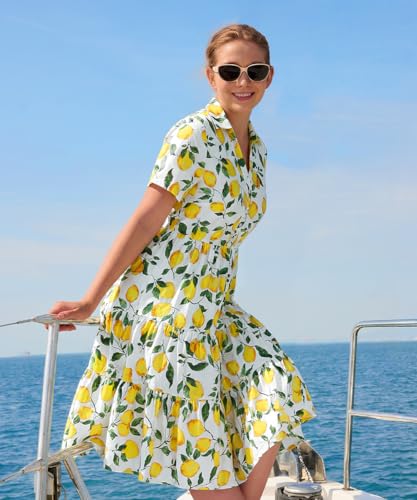 Image of CARCOS Plus Size Dresses for Curvy Women Collared Vneck Short Sleeve Dresses Midi Summer Ruffle Dress with Pocket XL-5XL