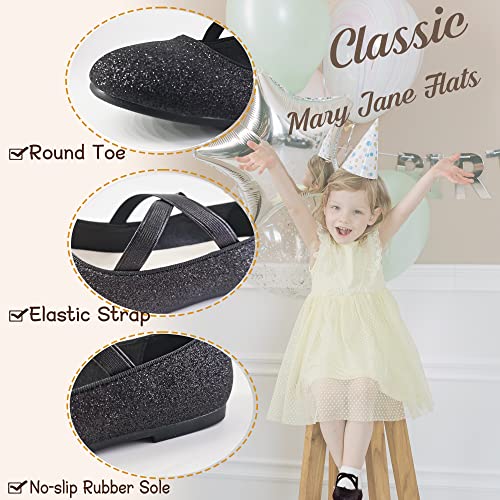 W&LESVAGO Girls Glitter Princess Ballet Flats with Elastic Strap, Mary Jane Dress Shoes for Girl Back to School Wedding Party(Little Kid/Big Kids)4