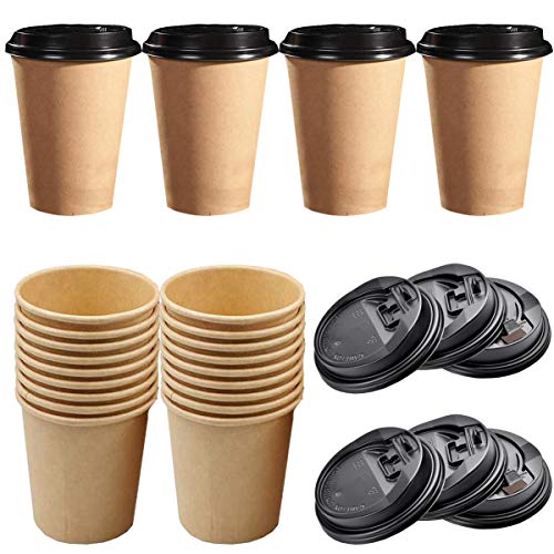 liuer 50PCS Espresso Gobelets en Carton,Gobelets Carton pour Café à Emporter,Gobelet en Papier Kraft Jetables avec Couvercles pour Servir Le Café,Le Thé,des Boissons Chaudes et Froides(8OZ)