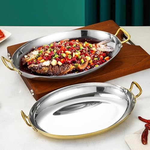 Stainless Steel Oval Paella Pan for Seafood & Lobster, Non-Stick Uncoated Cooking Pot with Dual Handles, Ideal for Outdoor Camping & Parties
