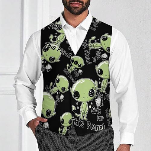 Alienes Cute For This Planet Men's Suit Vest Waistcoat Vests Formal Dress with 2 Pockets for Business Casual Tuxedo M2