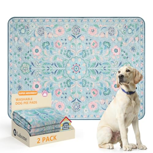 Image of Lahome Botanical Washable Reusable Pee Pads for Dogs, 2 Pack, Blue, 36x48