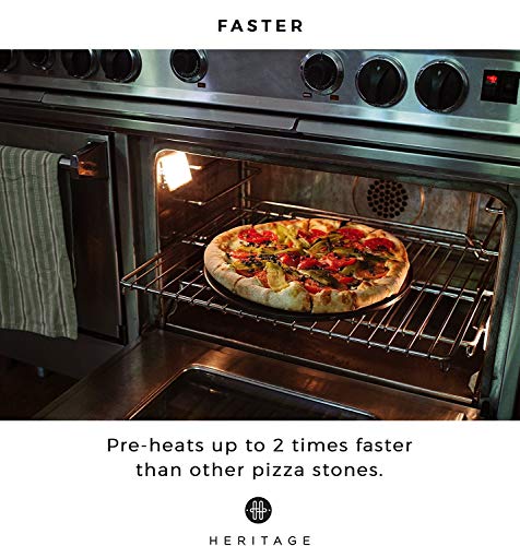 Heritage Pizza Stone - Pizza & Bread Baking Stones For Gas Grill, Oven Baking - Black Ceramic Pan, Stainless, No-Smoke - Wheel Pizza Cutter - Housewarming Gifts - Thumbnail 2