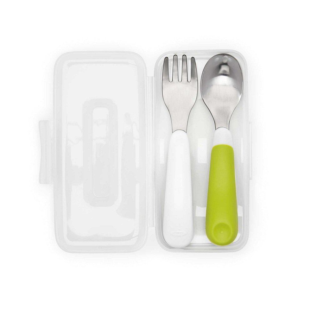 OXO Tot On-The-Go Fork & Spoon Set, Green