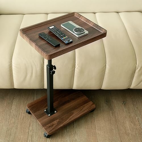 TAIVINN サイドテーブル キャスター付き ベッドサイド テーブル 昇降式 木目調 簡易テーブル コの字型 高さ調節可能 移動便利 小さい 一人暮らし 食卓 小型 (ダークブラウン 40*30*45~85cm) [2]