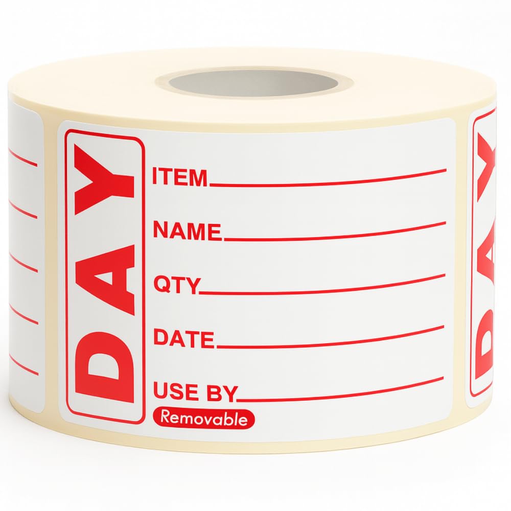 BarBits Red Removable Prepped Food Labels 50 x 65mm - Roll of 500 Self Adhesive Food Rotation Stickers Easy Peel No Residue.