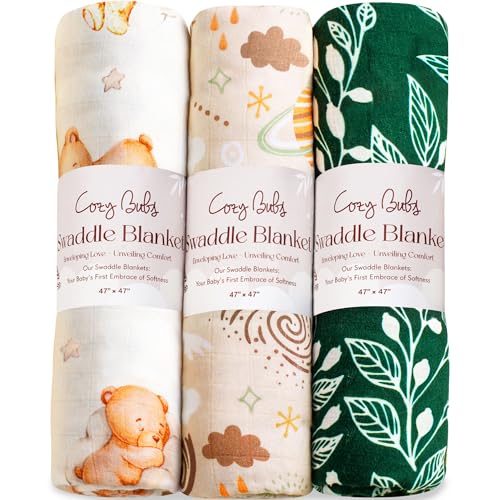 Image of CozyBubs Muslin Swaddle Blankets - Breathable and Skin-Friendly Swaddle Blanket for Girls and Boys - Perfect Nursery Essential and Baby Shower Party Gift - 47 x 47 inches 3-Pack