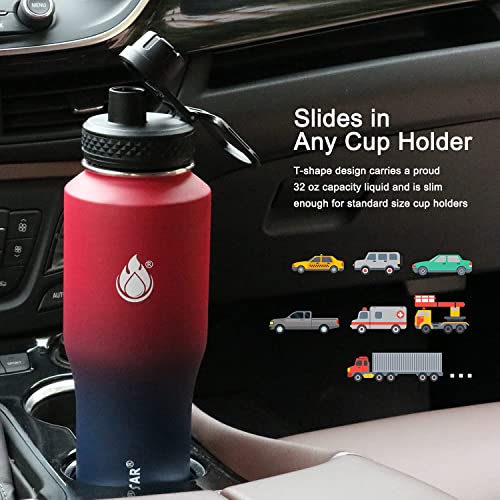 Image of SENDESTAR 32oz Water Bottle Wide Mouth Stainless Steel Vacuum Insulated Double Wall with 2 Straw Lids Fit in Any Car Cup Holder