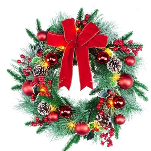 Couronne de Noël pour porte avec boules et pommes de pin
