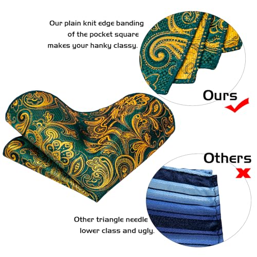 Image of 5PCS Tie and Pocket Square for Men, Silk Necktie and Handkerchief Cufflinks with Gold Ring and Lapel Pin Set