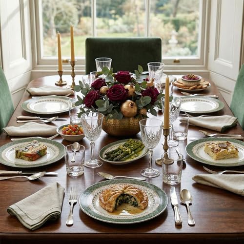 Image of Melamine Quarter Plates Round Half Plate Microwave Safe Break Resistant Plates for Snacks, Lunch, Dinner for Home, Office, Restaurant Set of 6 7 Inch Green Diamond