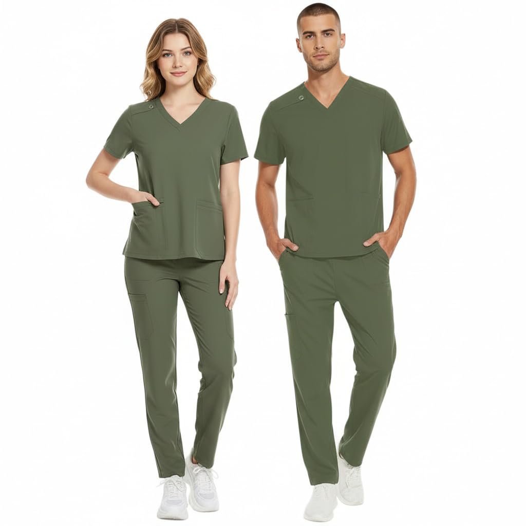 Zestaw szorowania z krótkim rękawem unisex top z dekoltem w serek z 2 kieszeniami spodnie z prostą nogawką z regulowaną talią mundur medyczny DK86