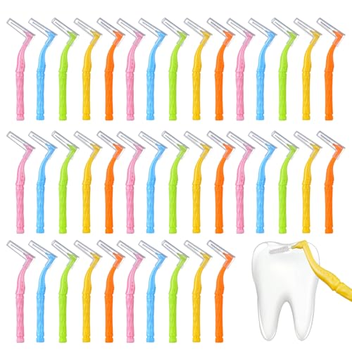Cepillos interdentales de 50 piezas cepillos interdentales en forma de L entre dientes suave 5 tamaños diferentes cepillo con mango corto para cuidado dental, cepillo de dientes de ortodoncia