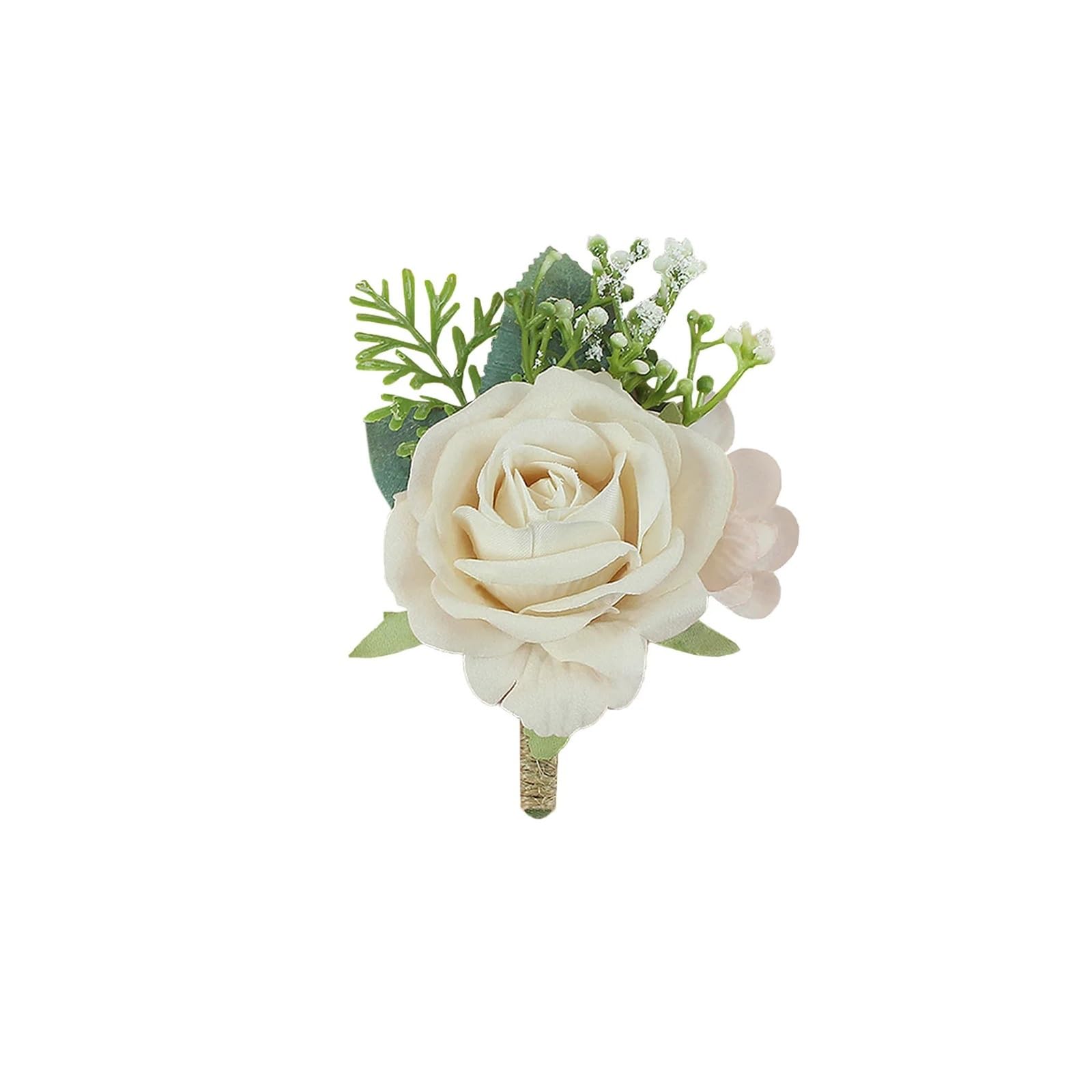 Hzomif Boho Artificial Flower Wedding Corsage 4pcs Boutonnieres Flowers Artificial Roses Silk White Ivory Corsage Buttonhole Groomsmen Boutonniere for Men Wedding Accessories(Beige)