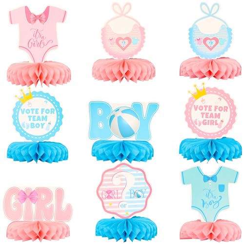 Centros de mesa unisex para decoración de revelación de género de bebé en azul y rosa Gyufise