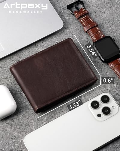 Image of Artpaxy Mens Wallet Genuine Leather Bifold RFID Blocking Wallet for Men with 2 ID Windows 12 Card Holders 2 cash pockets 1 Gift Box