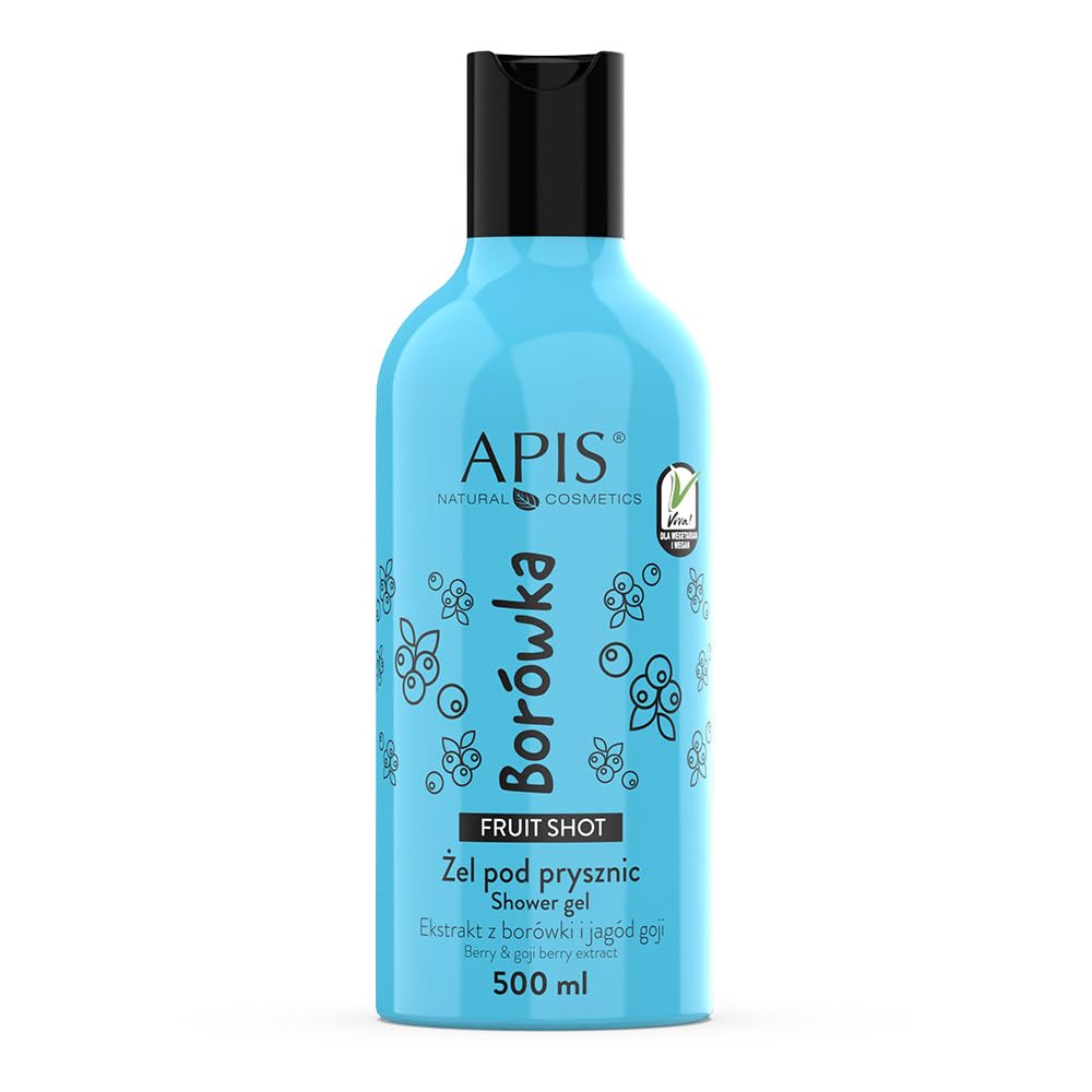 APIS Natural Cosmetics Fruit Shot Blueberry Shower Gel with Berry Extract and Hyaluronic Acid, 500ml