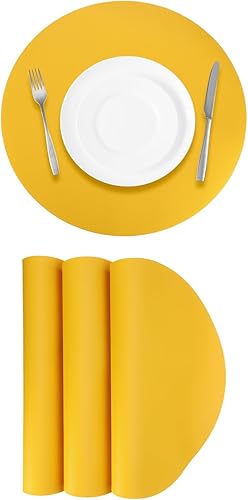 Miniatura 7 de Uxcell 4 manteles individuales de piel sintética para mesa de comedor, manteles redondos de piel sintética, resistentes al calor, impermeables, a