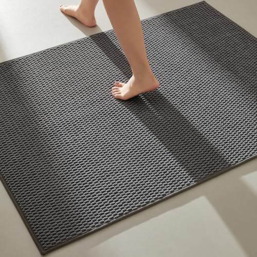 TYUU Large Bathroom Rugs Non Slip Washable Bath Rugs Super Absorbent Bathroom Rug Thin Quick Dry Low Pile Bath Mats, Dark Grey 36"x60"