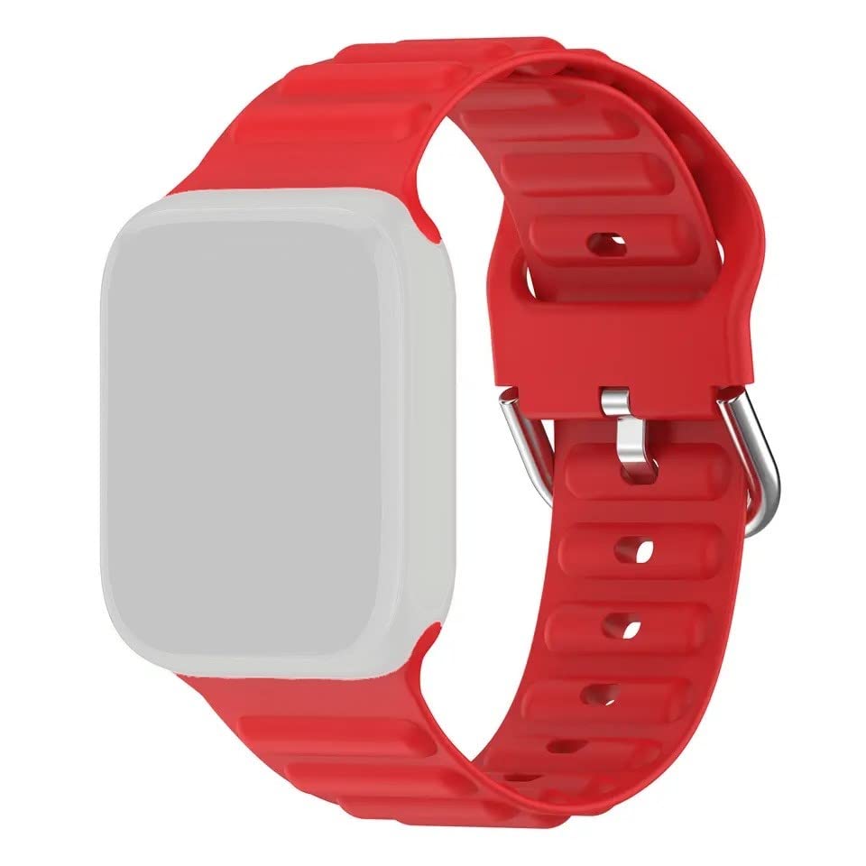 Image of TECHONTO 42mm,44mm & 45mm Tubular & Wavy design Soft Silicone Smart Watch Strap Compatible for Watch Series SE 8 7 6 5 4 3 2 with Classic Clasp for for Men & Women (Red)