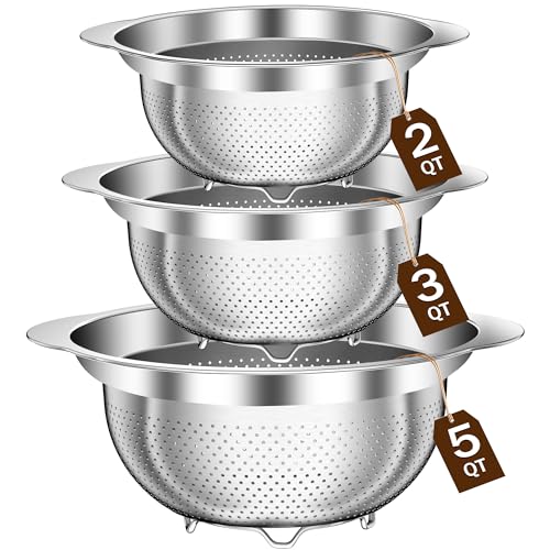 Stainless Steel Colander for Kitchen, Stainless Steel Strainer, Pasta Strainer