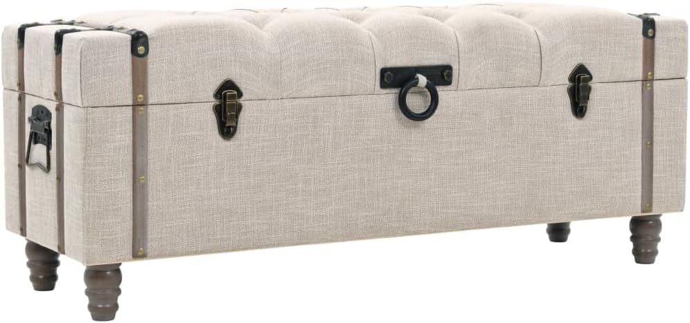 vidaXL Storage Benches 3 Pcs, Storage Trunks, Entryway Benches with Storage, Hallway Benches for Hallway, Retro, Cream Solid Wood Pine Fabric