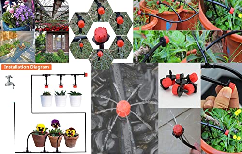 Image of DIY Crafts 9x Heads, Drip Kit, Drip Irrigation Kit For Patio Misting Micro Flow Irrigation Cooling System Plastic Mist Nozzle Sprinkler Micro Bubbler Home Garden Lawn (9x Heads, Drip Kit)