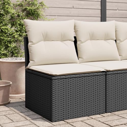 SECOLI Gartensofa mit Stauraum Rattan Sofa Gartensofa ohne Armlehnen Lounge Sofa Outdoor Kleines Balkon Sofa Balkonmöbel Rattansofa Polyrattan Gartenmöbel Set Balkon Lounge Garten Loungesofa Schwarz