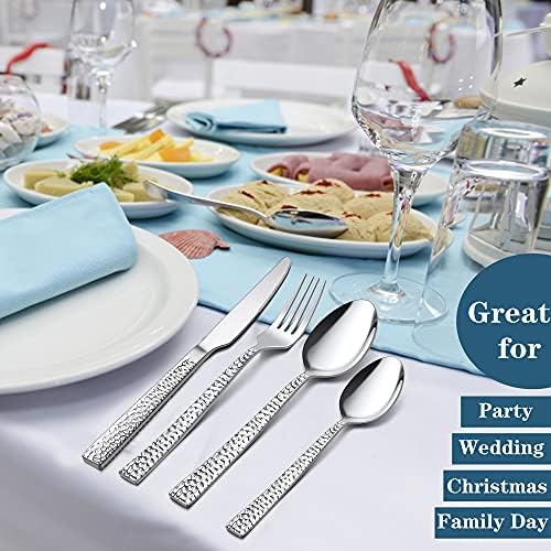 Herogo 16 Piece Cutlery Set, Stainless Steel Flatware Silverware Set for 4 People, Elegant Knife Fork Spoon Sets for Home Hotel Restaurant, Mirror Polished, Dishwasher Safe (Hammered Cutlery Set)