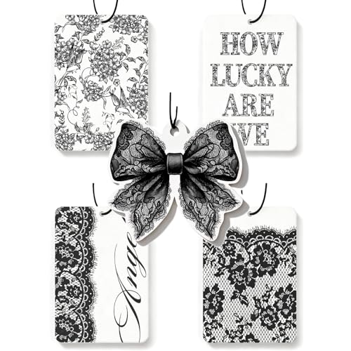 Image of Car Air Freshener Cute Black Lace Bow Coquette Girly 5pcs Automotive Accessories Car Interior Hanging Scents Mirror Decor for Women Teen Girls