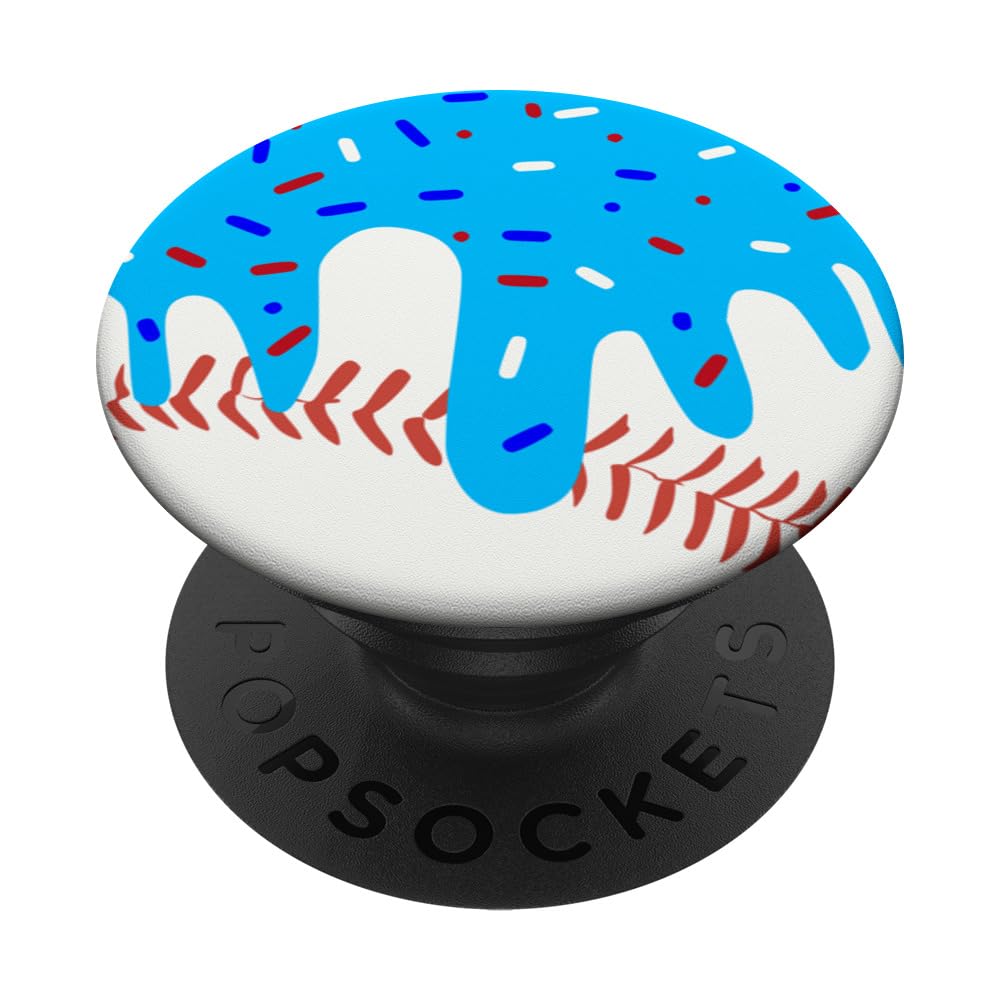 Funny Baseball Ice Cream Drip with Red White Blue Sprinkles PopSockets Adhesive PopGrip