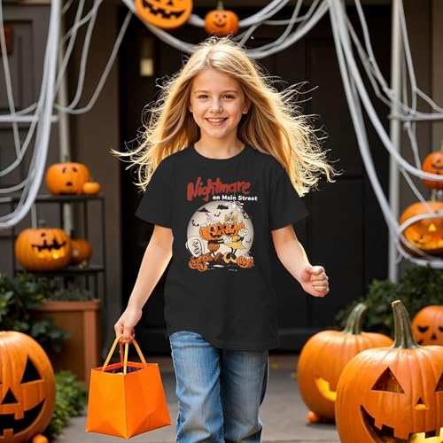 Girls Halloween Shirt Nightmare on Main Street Pumpkin Bat Tshirt Spooky Season Short Sleeve Tops Kids Fall Outfits4