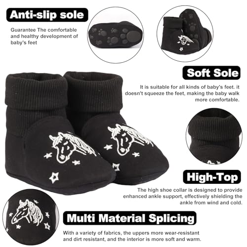 Newborn Infant Baby Cotton Booties Non-Slip Sole for Toddler Boys Girls Winter Warm Stay On Socks Shoes Unisex First Walkers Ankle Crib Slippers Shoes 3-6,6-12,12-18 Months3