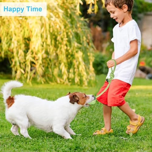 Image of Dog Rope Toys for Large & Medium Aggressive Chewers | Heavy-Duty Indestructible Natural Cotton Tug & Chew Rope Toys with Easy-Hold Handle | Durable Dog Chew Toys | Set of 4
