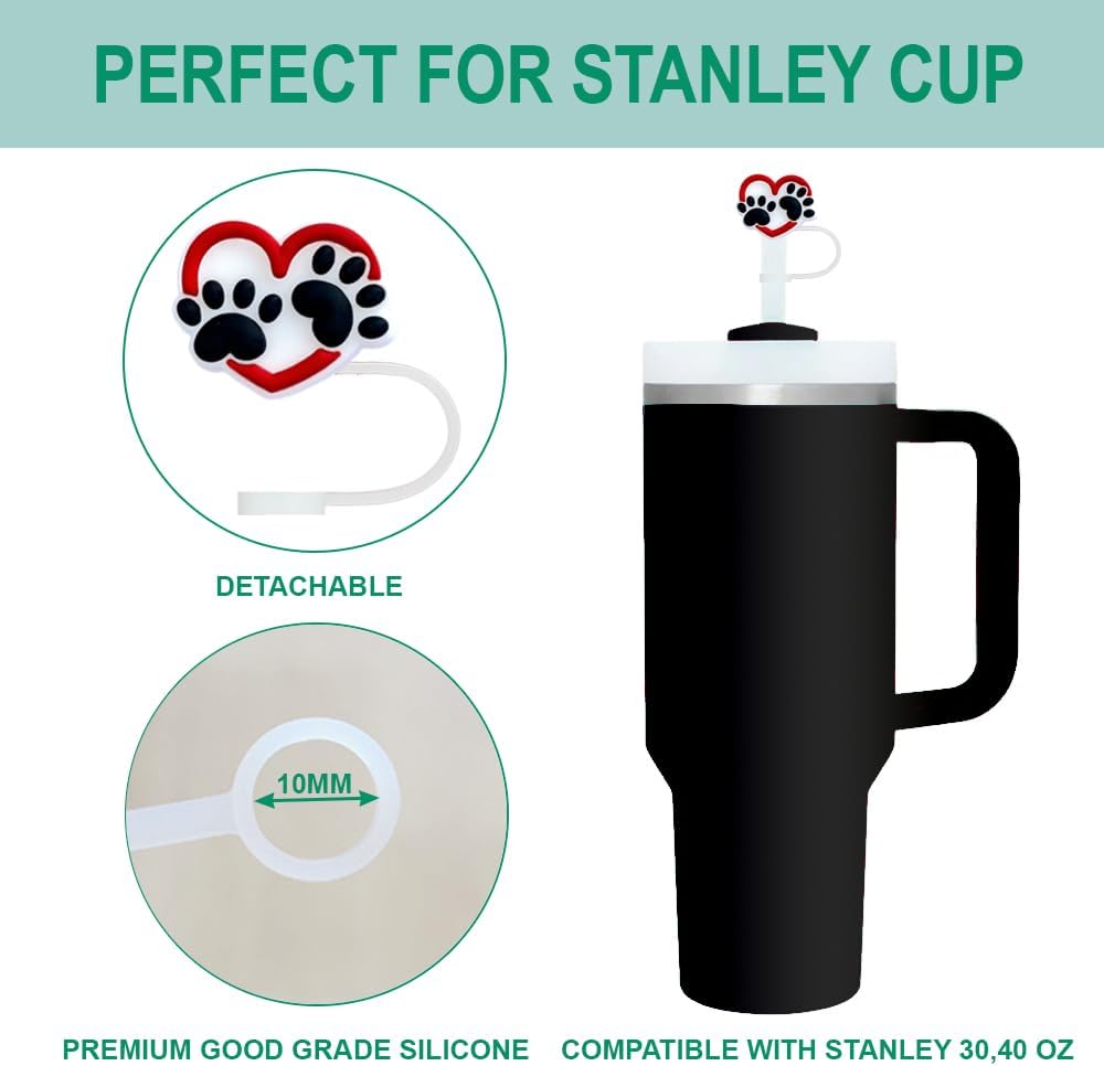 Dog Paw Love Silicone Straw Covers for Stanley Cup, Reusable, Cute Toppers Accessories for Tumblers, 2PCS Decorative & Personalized Straw Cover Cap (s1) - Image 2