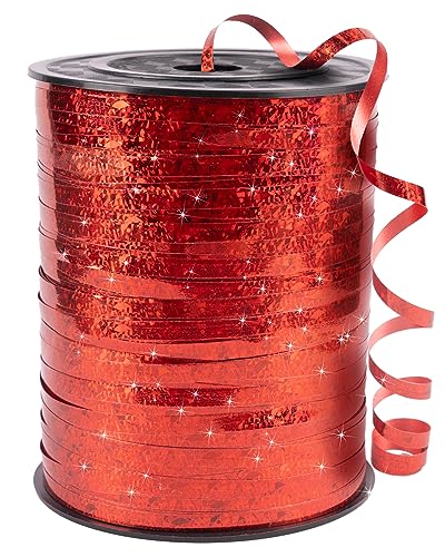 Image of PartyWoo Red Ribbon, 500 Yard Curling Ribbon for Crafts, Iridescent Crimped Ribbon, Shiny Metallic Ribbon for Gift Wrapping, Ribbon for Balloons String, Hair, Florist Flower (1 Roll)