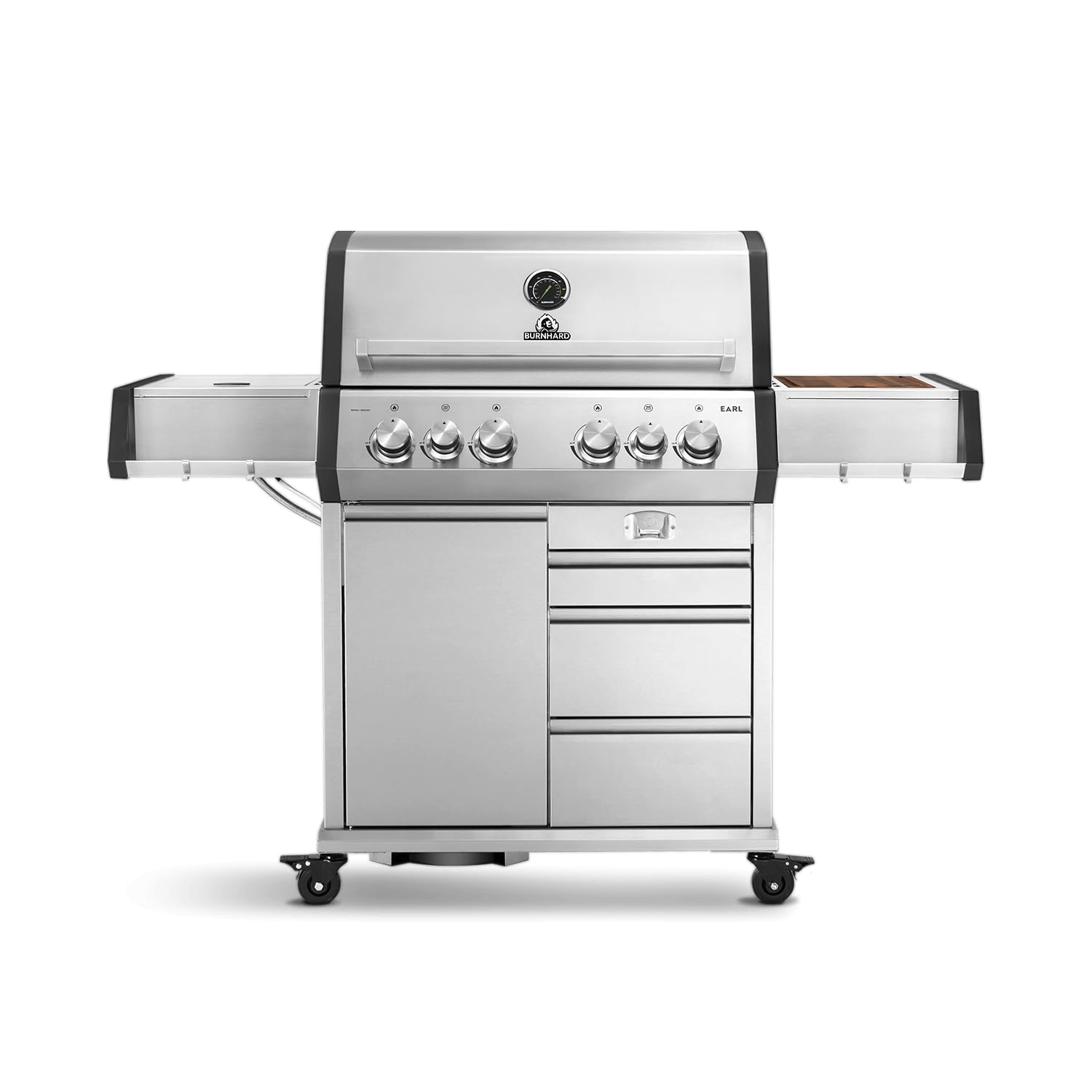BURNHARD® Gasgrill 4-Brenner inkl. Heckbrenner, mit Edelstahl Grillrost | inkl. Abdeckhaube, Seitenkochfeld mit Infrarot Keramikbrenner, Big EARL