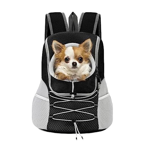 Pawaboo Mochila del Perros, Bolsa de Viaje para Mascotas con Abertura con Cordón Retráctil, Mochila Portadora de Mascotas Transpirable para Gatos Perros Pequeños Medianos, M, Negro