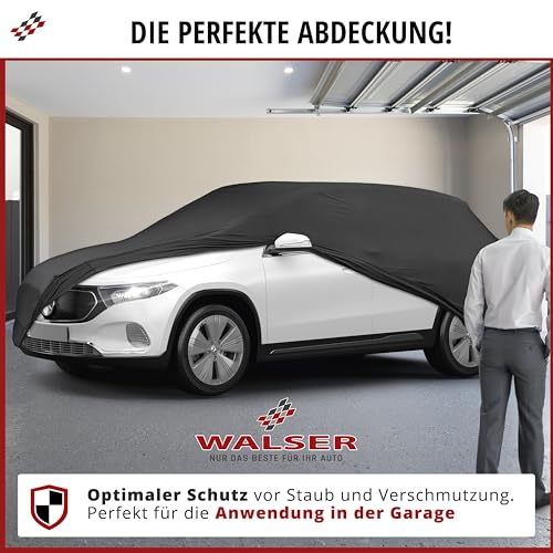 WALSER Abdeckung Auto Indoor Stretch, Autoabdeckung Winter, staubdichte Autogarage, Autoplane, Autogarage für Innen, Abdeckplane Größe 2 schwarz
