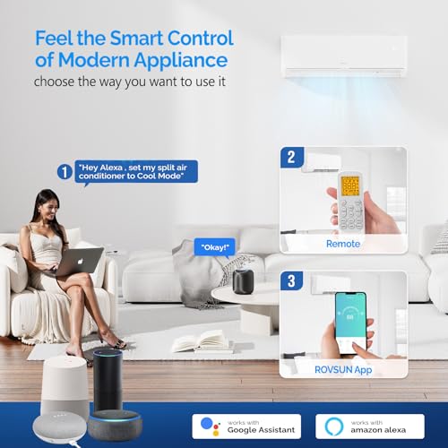 Image of ROVSUN 9,000 BTU Smart WIFI Mini Split AC /Heating System with Inverter & APP Control, 23 SEER2 Ductless Split Air Conditioner with Pre-Charged Condenser, Heat Pump & Installation Kit, 115V