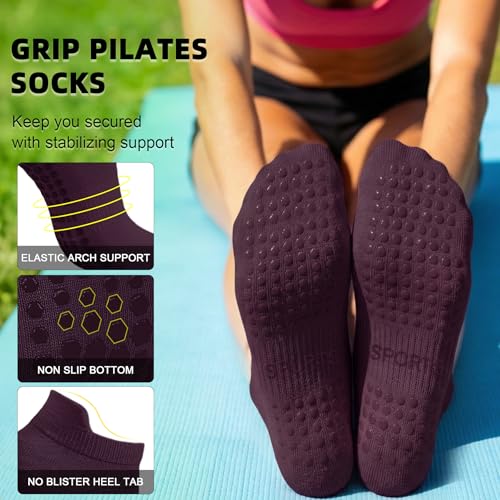 Image of yeuG Pilates Socks for Women Non Slip Grip Socks for Yoga, Barre, Hospital, Barefoot Grippy Yoga Sock Womens Gifts 4 Pairs