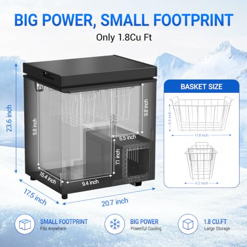 Image of Chest Freezer Low temperature quick freeze 14℉ to -40℉ Compact Freezer - 2 Removable Baskets Match Day Parties, Home Bar Game Day &Soccer Party (Black, 1.8 Cubic Feet)